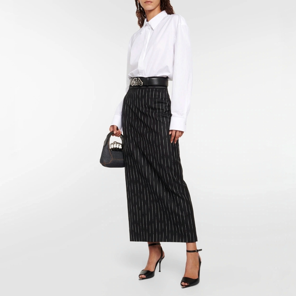 ATM Pin-Stripe Cashmere Wool Midi Skirt